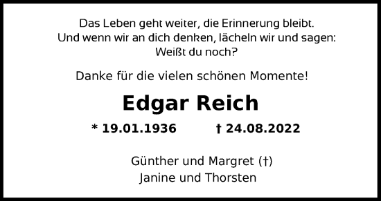 Traueranzeige von Edgar Reich von Nordwest-Zeitung