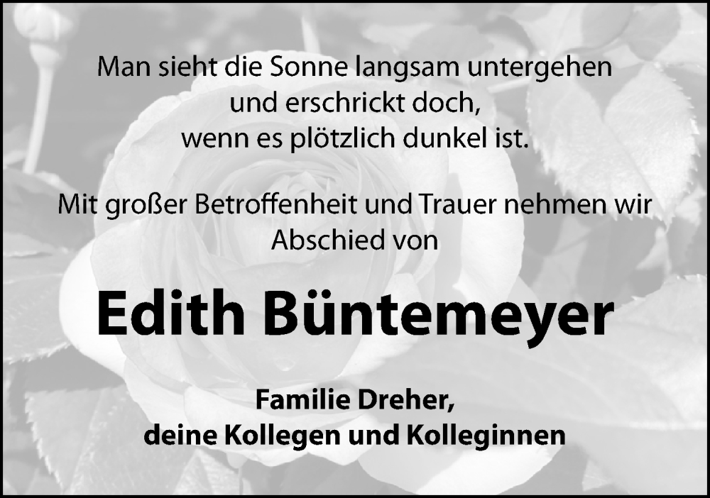  Traueranzeige für Edith Büntemeyer vom 30.09.2022 aus Nordwest-Zeitung