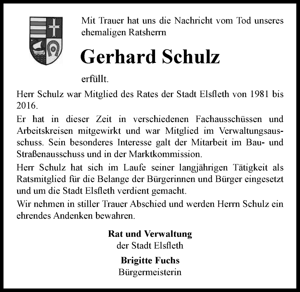 Traueranzeigen Von Gerhard Schulz | Nordwest-trauer.de