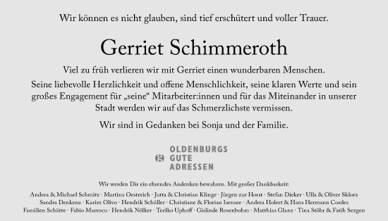 Traueranzeige von Gerriet Schimmeroth von Nordwest-Zeitung