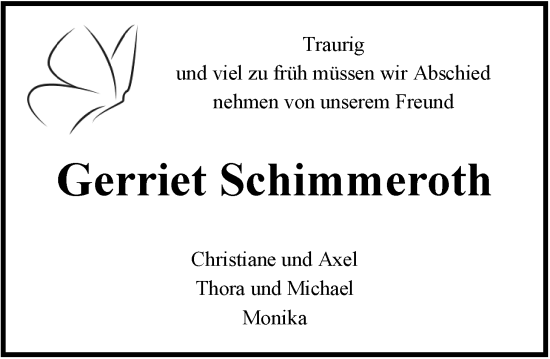 Traueranzeige von Gerriet Schimmeroth von Nordwest-Zeitung