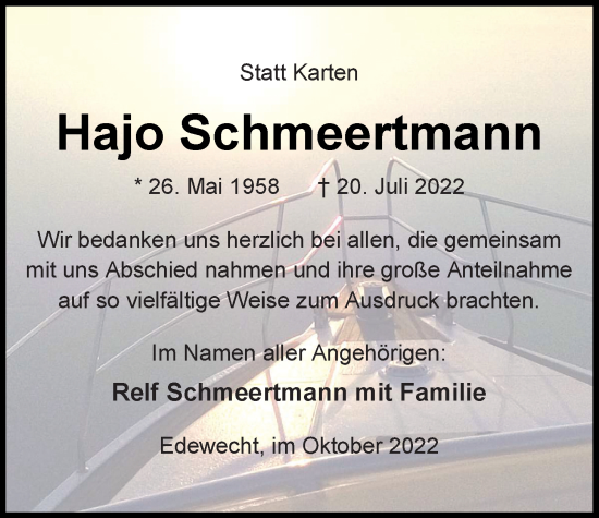 Traueranzeige von Hajo Schmeertmann von Nordwest-Zeitung