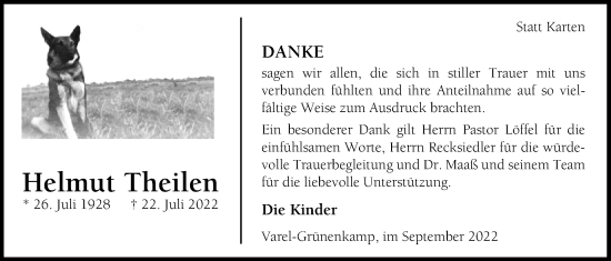 Traueranzeige von Helmut Theilen von Nordwest-Zeitung
