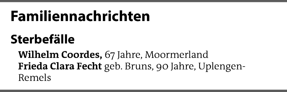 Traueranzeigen von Sterbetafel vom 02.09.2022 | nordwest-trauer.de