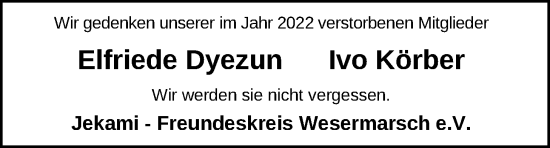 Traueranzeige von Elfriede Dyezun von Nordwest-Zeitung