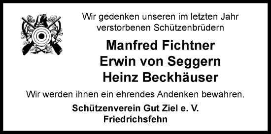 Traueranzeige von Heinz Beckhäuser von Nordwest-Zeitung
