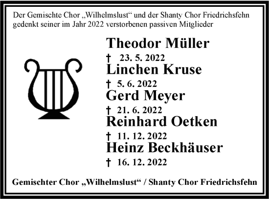 Traueranzeige von Heinz Beckhäuser von Nordwest-Zeitung