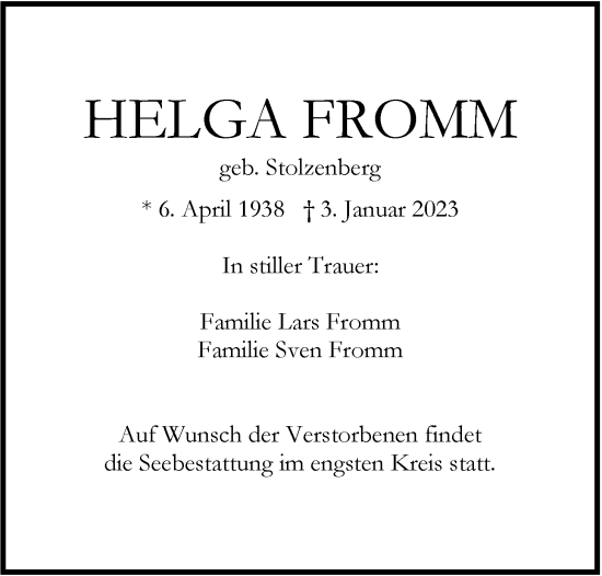 Traueranzeige von Helga Fromm von Nordwest-Zeitung