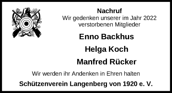 Traueranzeige von Helga Koch von Nordwest-Zeitung