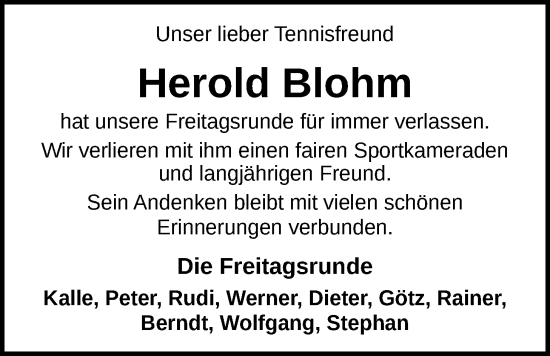 Traueranzeige von Herold Blohm von Nordwest-Zeitung