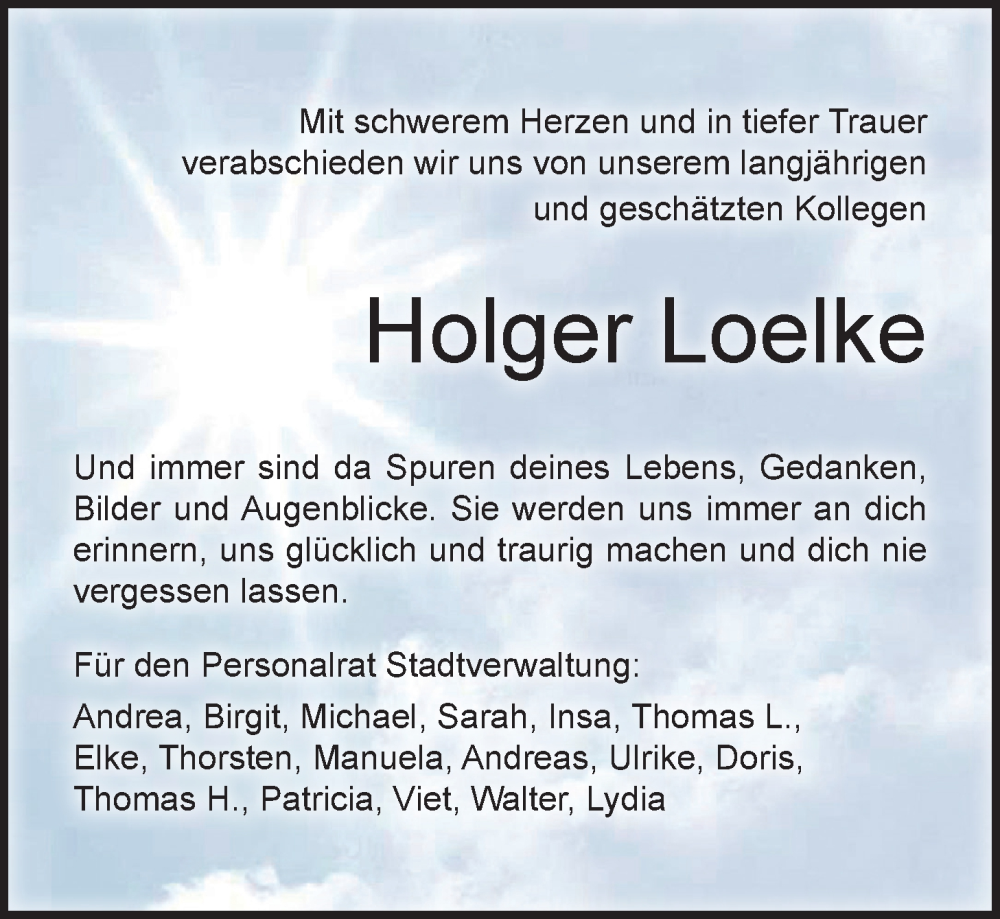  Traueranzeige für Holger Loelke vom 28.01.2023 aus Nordwest-Zeitung