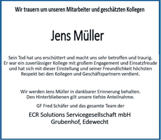 Traueranzeige von Jens Müller von Nordwest-Zeitung