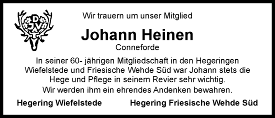 Traueranzeige von Johann Heinen von Nordwest-Zeitung