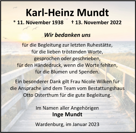 Traueranzeige von Karl-Heinz Mundt von Nordwest-Zeitung