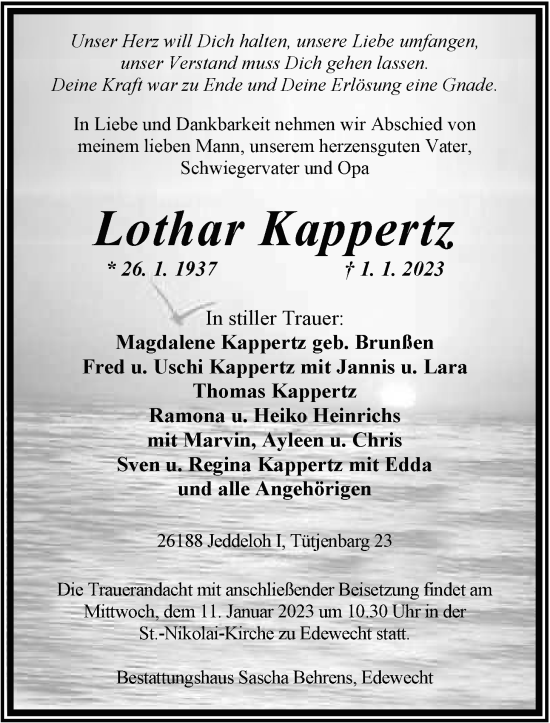 Traueranzeige von Lothar Kappertz von Nordwest-Zeitung