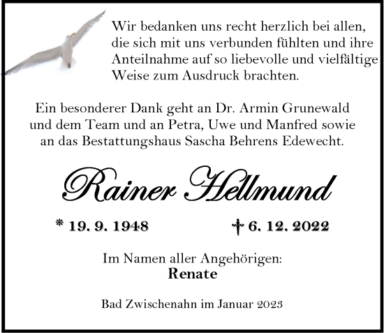 Traueranzeige von Rainer Hellmund von Nordwest-Zeitung
