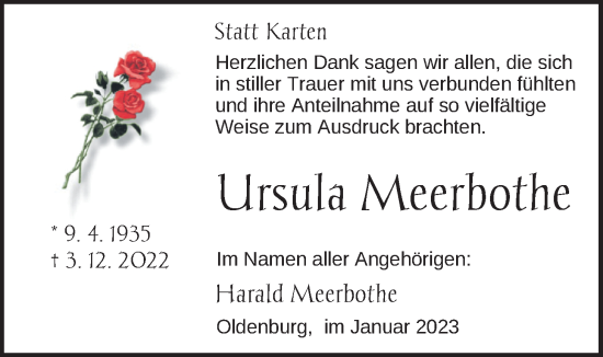 Traueranzeige von Ursula Meerbothe von Nordwest-Zeitung