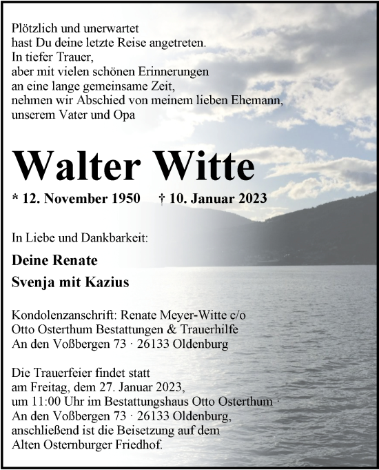 Traueranzeige von Walter Witte von Nordwest-Zeitung