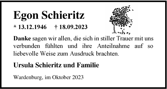 Traueranzeige von Egon Schieritz von Nordwest-Zeitung