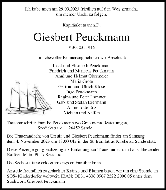 Traueranzeige von Giesbert Peuckmann von WZ/JW/AH