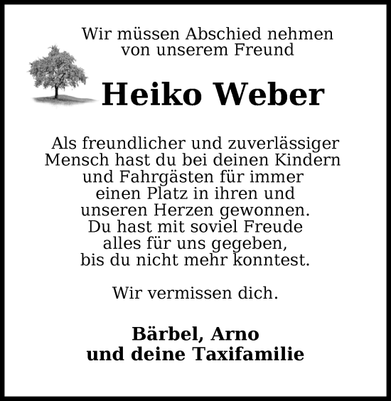 Traueranzeige von Heiko Weber von Emder Zeitung
