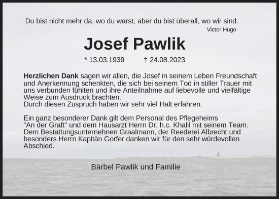 Traueranzeige von Josef Pawlik von WZ/JW/AH