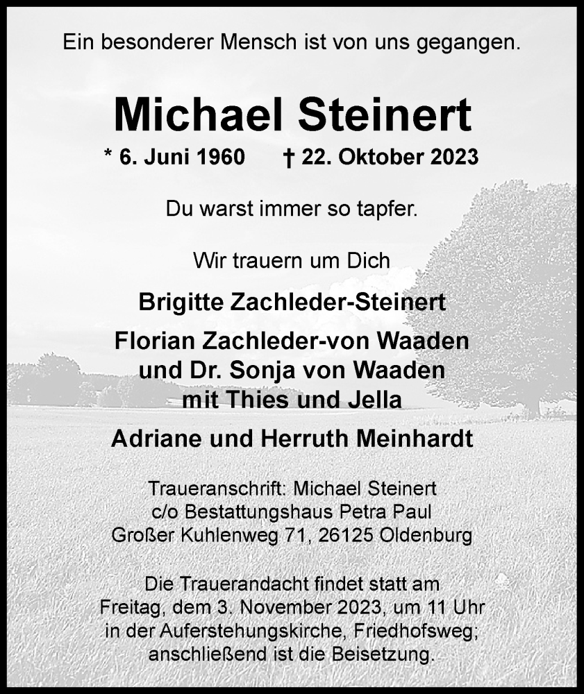  Traueranzeige für Michael Steinert vom 28.10.2023 aus Nordwest-Zeitung