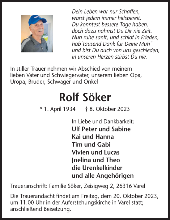 Traueranzeige von Rolf Söker von Nordwest-Zeitung