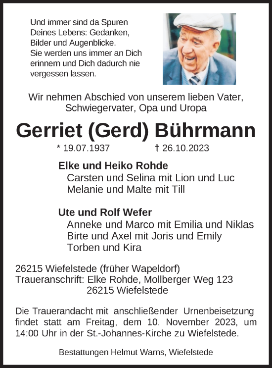 Traueranzeige von Gerriet Bührmann von Nordwest-Zeitung