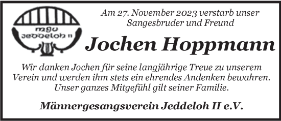 Traueranzeige von Jochen Hoppmann von Nordwest-Zeitung