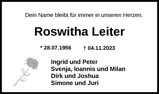 Traueranzeige von Roswitha Leiter von Nordwest-Zeitung