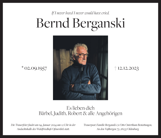 Traueranzeige von Bernd Berganski von Nordwest-Zeitung