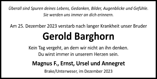 Traueranzeige von Gerold Barghorn von Nordwest-Zeitung