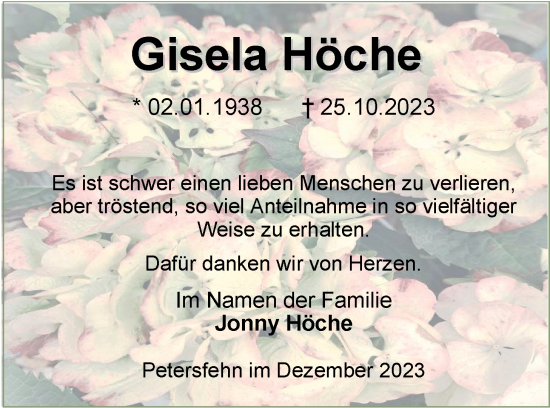 Traueranzeige von Gisela Höche von Nordwest-Zeitung
