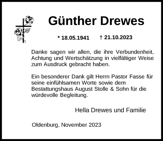 Traueranzeige von Günther Drewes von Nordwest-Zeitung