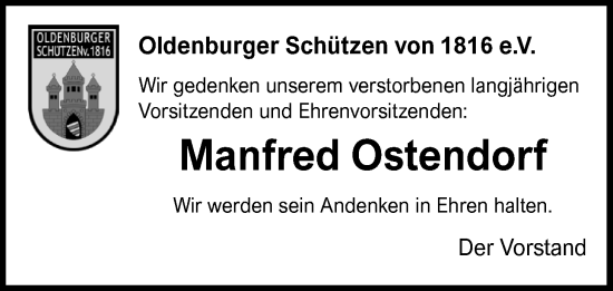 Traueranzeige von Manfred Ostendorf von Nordwest-Zeitung