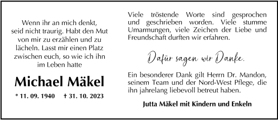 Traueranzeige von Michael Mäkel von Nordwest-Zeitung