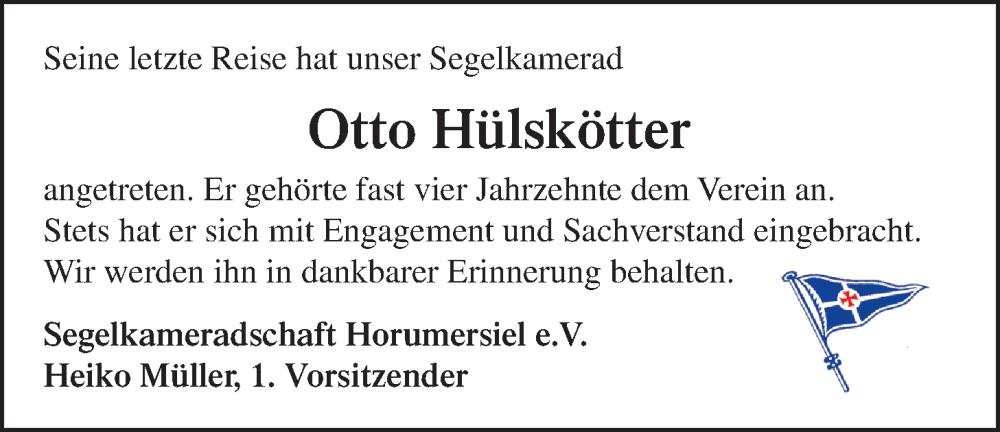  Traueranzeige für Otto Hülskötter vom 05.12.2023 aus WZ/JW/AH