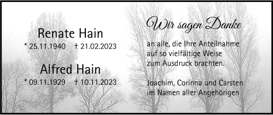 Traueranzeige von Renate Hain von Nordwest-Zeitung