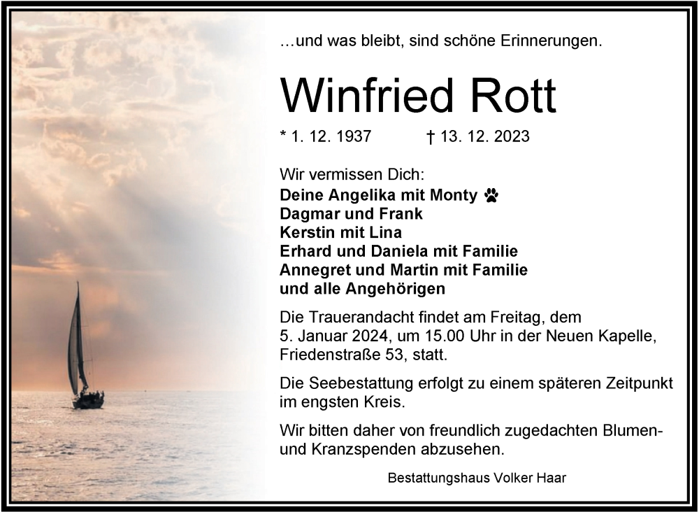  Traueranzeige für Winfried Rott vom 23.12.2023 aus WZ/JW/AH