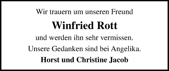 Traueranzeige von Winfried Rott von WZ/JW/AH