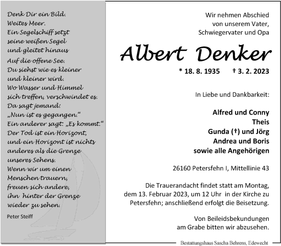 Traueranzeige von Albert Denker von Nordwest-Zeitung