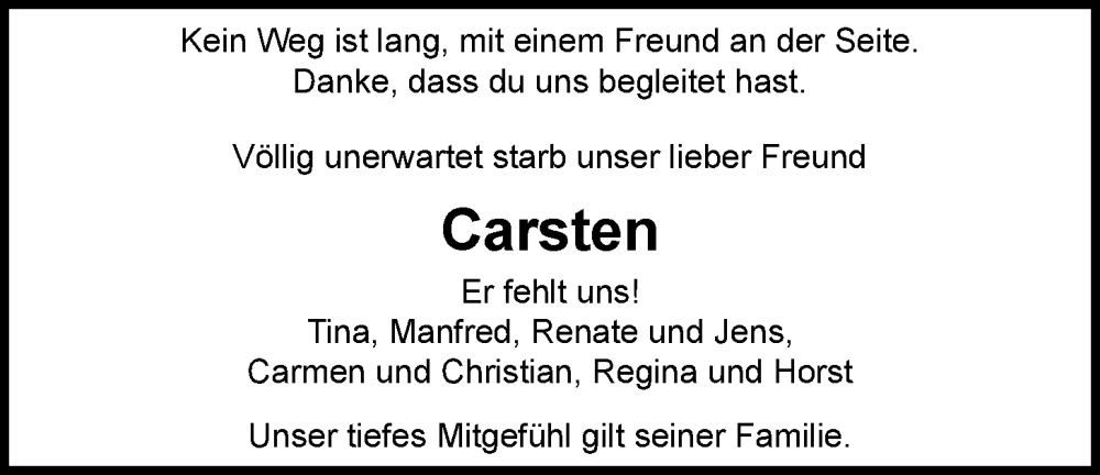  Traueranzeige für Carsten Oberländer vom 21.02.2023 aus Nordwest-Zeitung