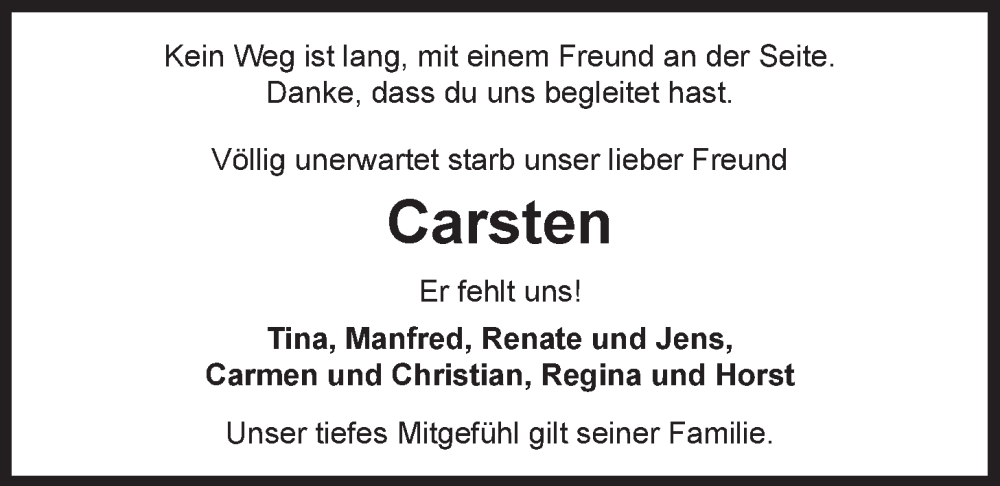  Traueranzeige für Carsten Oberländer vom 21.02.2023 aus Nordwest-Zeitung