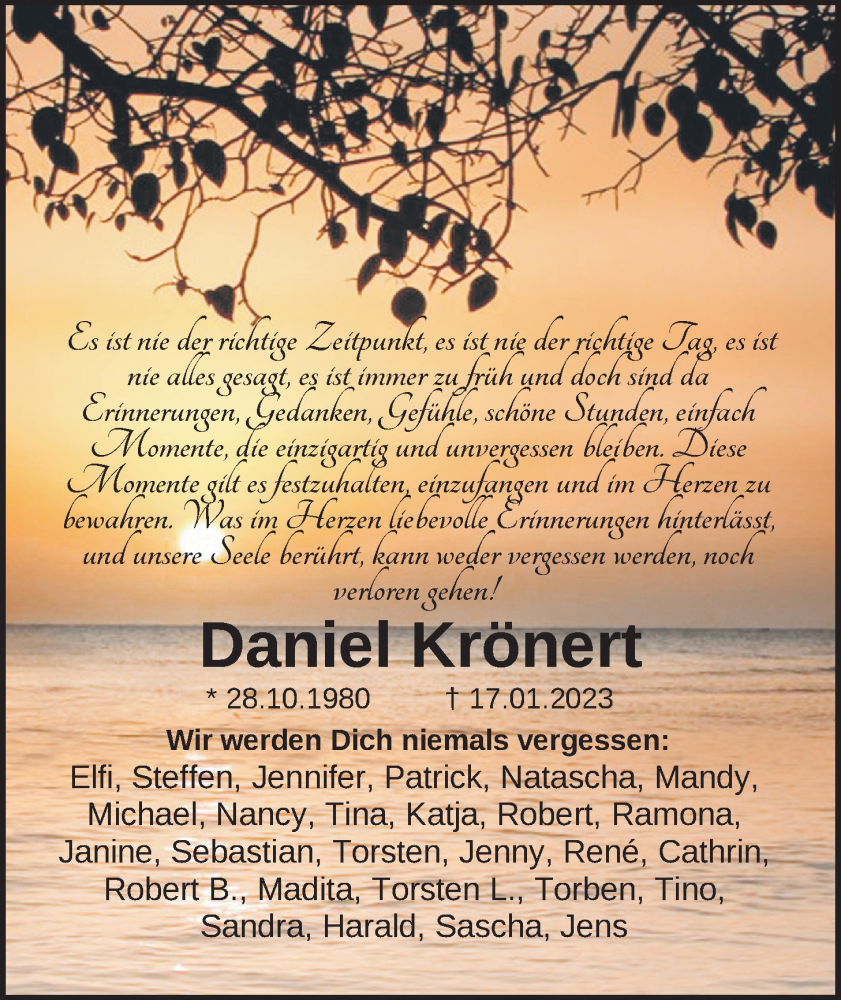  Traueranzeige für Daniel Krönert vom 04.02.2023 aus Nordwest-Zeitung