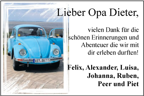 Traueranzeige von Dieter Schmidt von Nordwest-Zeitung