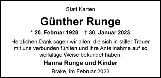 Traueranzeige von Günther Runge von Nordwest-Zeitung