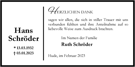 Traueranzeige von Hans Schröder von Nordwest-Zeitung