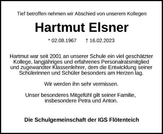 Traueranzeige von Hartmut Elsner von Nordwest-Zeitung