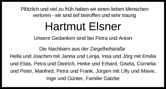 Traueranzeige von Hartmut Elsner von Nordwest-Zeitung